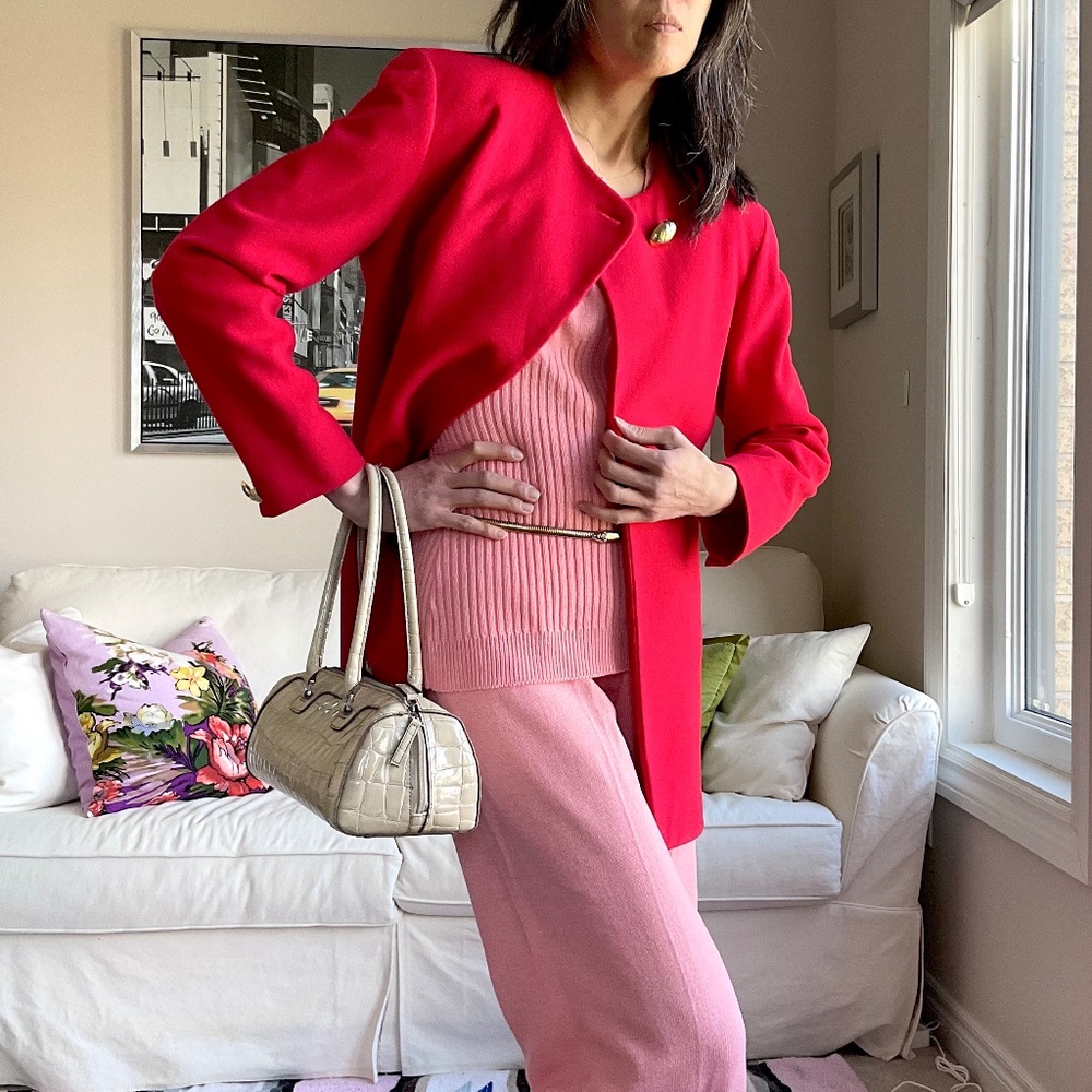 Vintage red wool/cashmere blend top button blazer